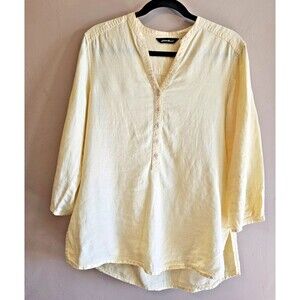 Eddie Bauer Top Womens Med butter yellow Linen Popover Beach Lagenlook